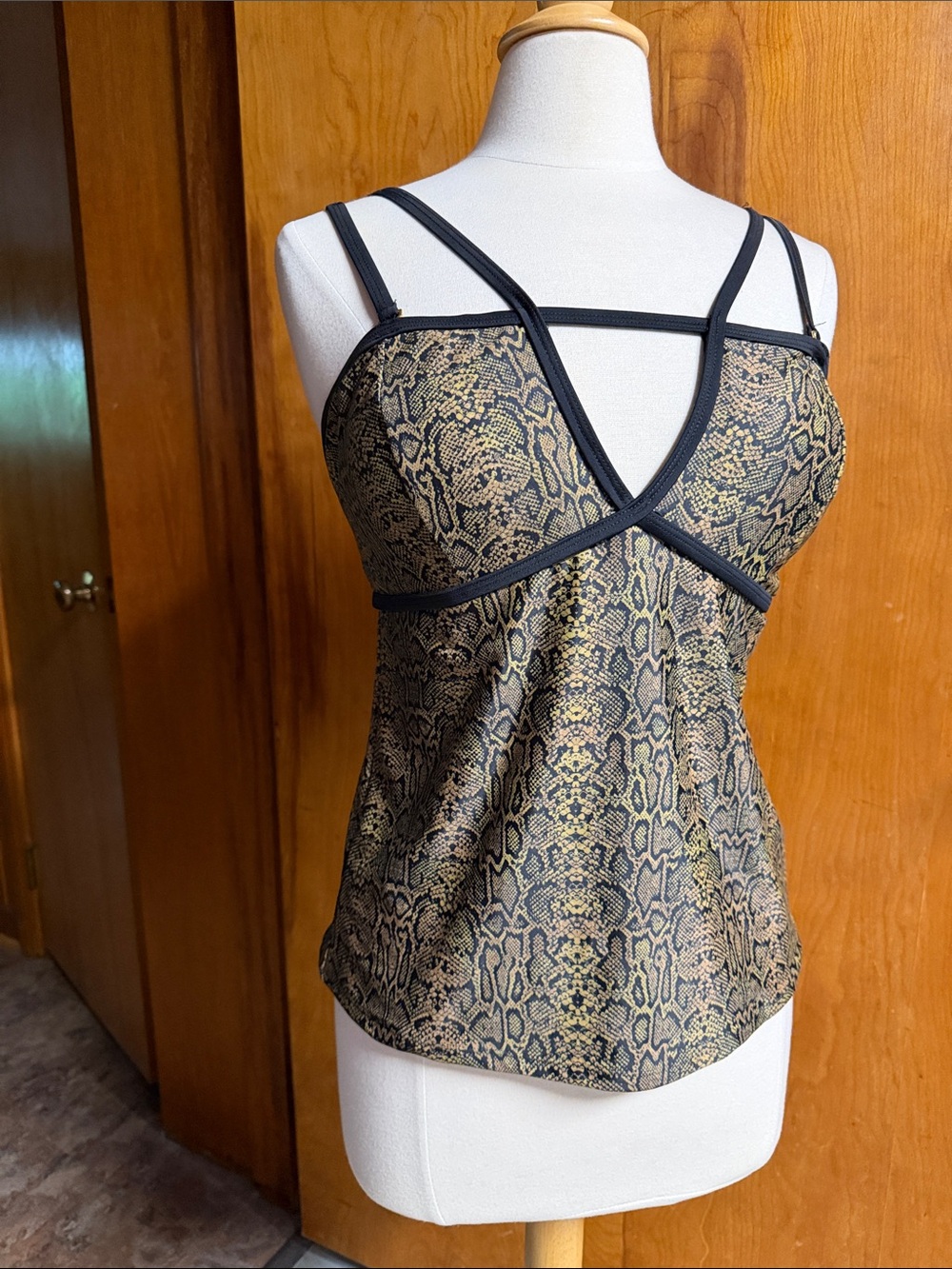 Nicole Miller Black & Gold Snake-Print Strappy Cami